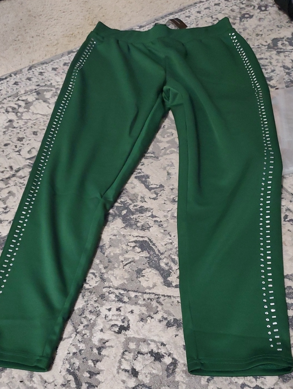 NWT Ashley Stewart Green Rhinestone-Trim Psnts 14/16